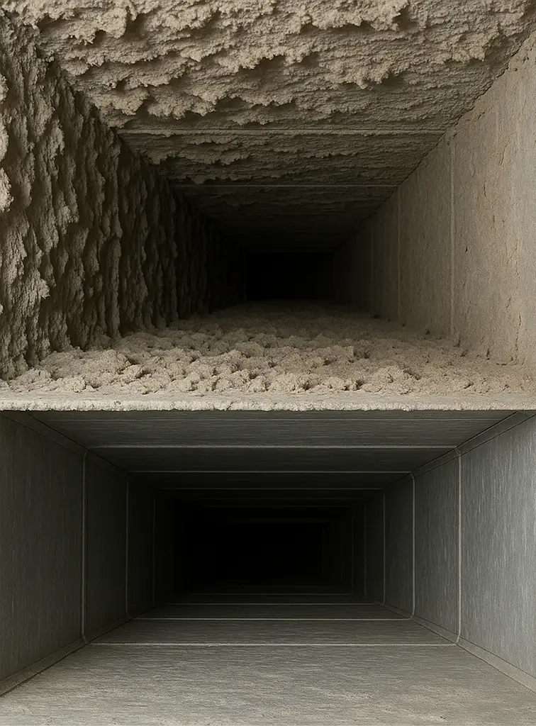 Before and after professional air duct cleaning service in Colony Lakes Texas